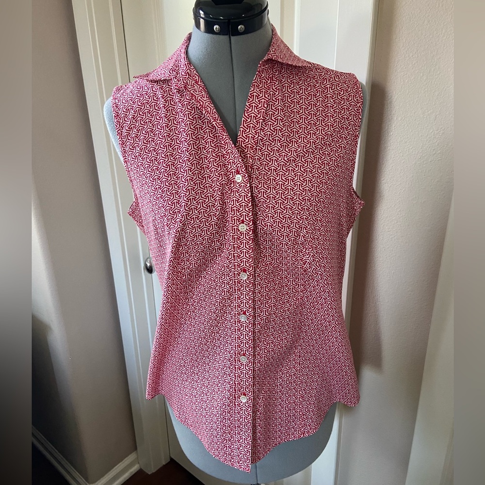 Talbots Button-DownTank Top, Red & White, Size 8